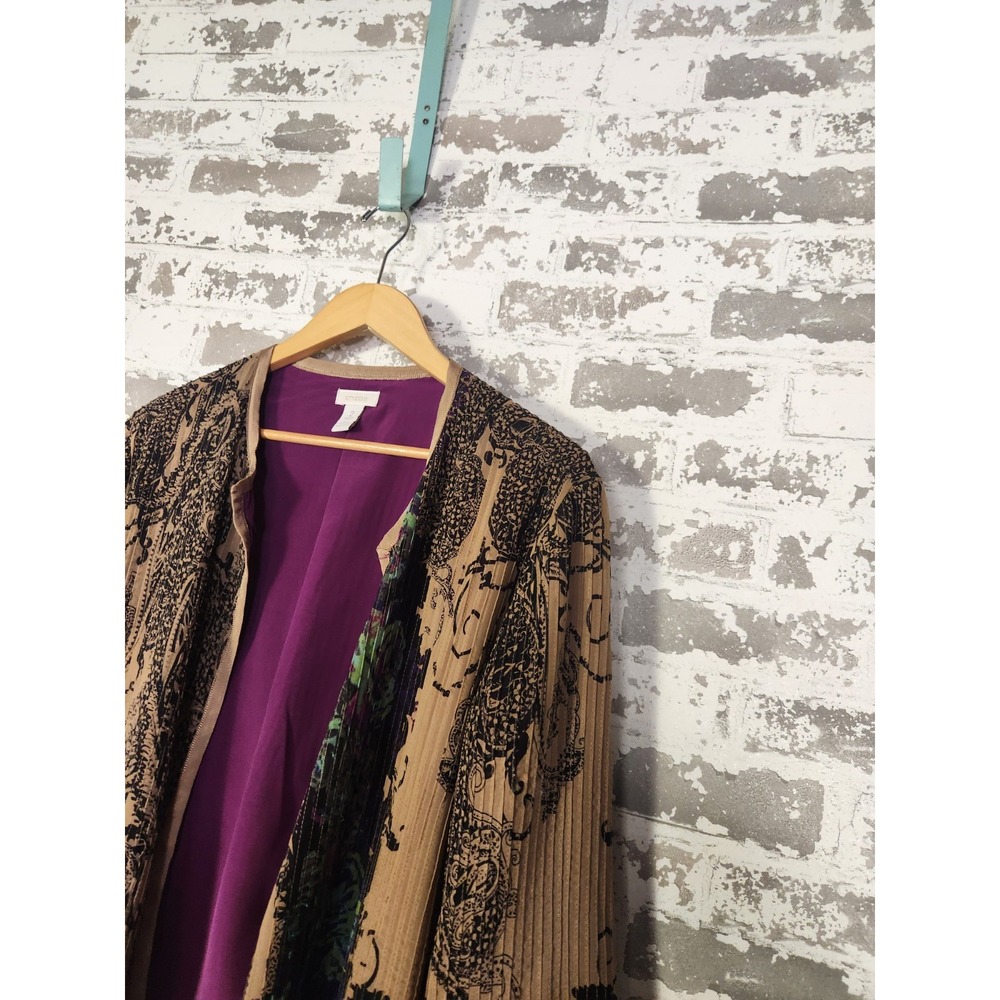Boho Floral‎ Pleated Cardigan Large Muticolor Abstract Artsy Open Front Jacket - Picture 6 of 16